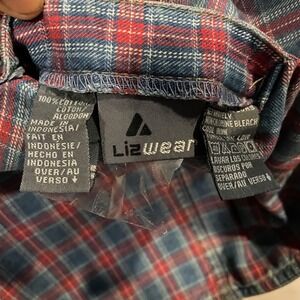 Vtg Lizwear Reversible Denim Plaid‎ Vest Women's L 100% Cotton Made in Indonesia